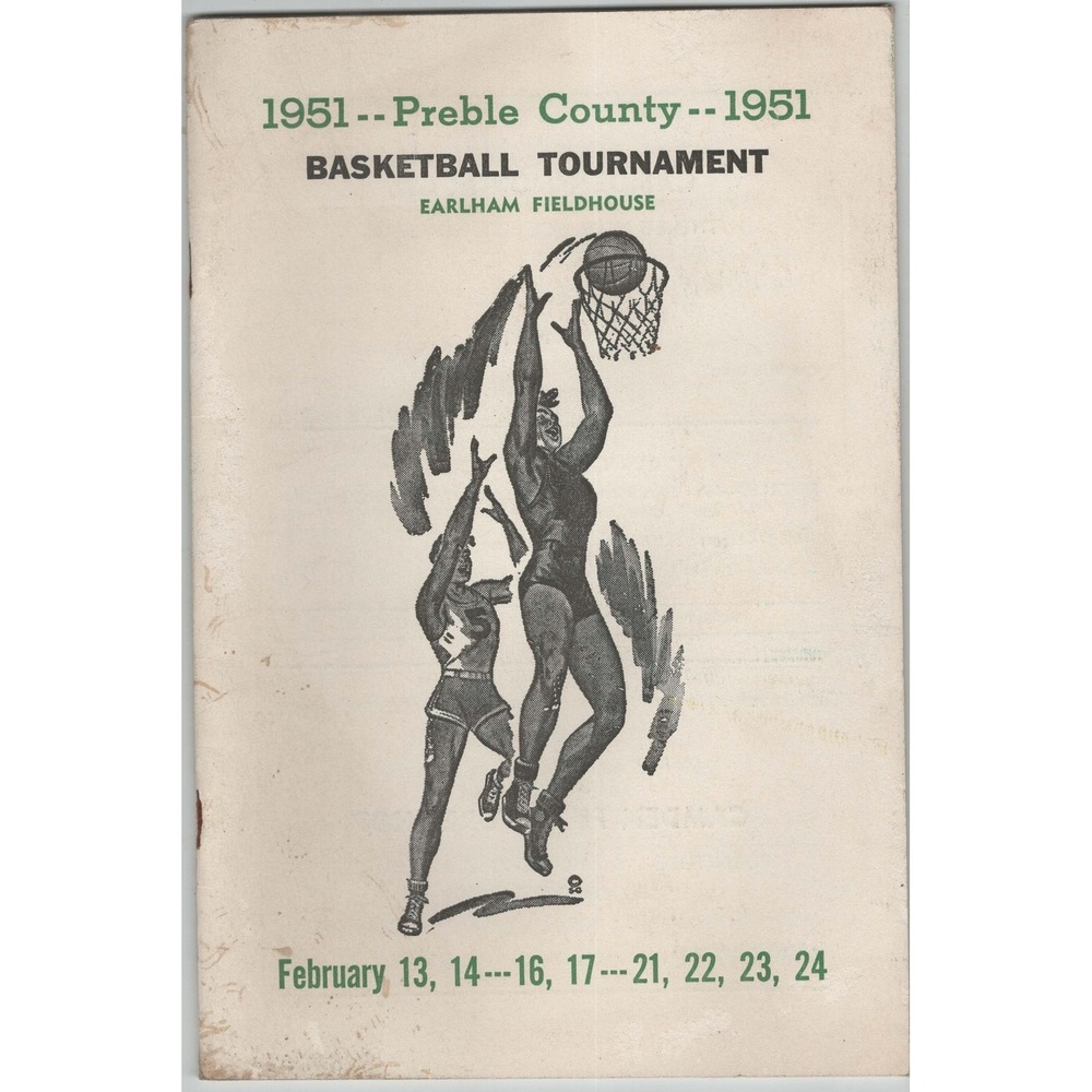 Vintage 1951 Preble County Basketball Tournament Program Earlham Fieldhouse - Picture 1 of 1